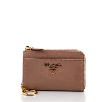 Prada Zip Card Case Keychain Saffiano Leather