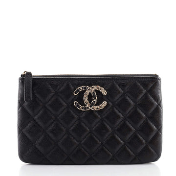 Chanel French New Wave O Case Pouch Quilted Caviar Small