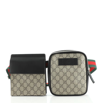 Gucci Double Web Belt Bag GG Coated Canvas with Leather