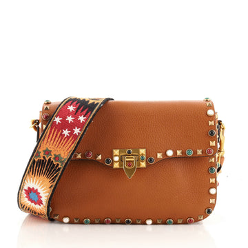 Valentino Rolling Rockstud Crossbody Bag Leather with Cabochons Medium