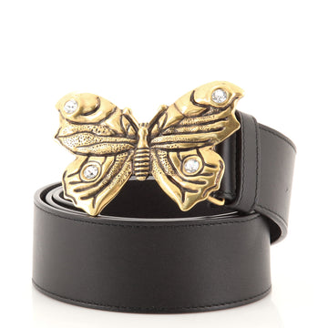 Gucci Butterfly Belt Crystal Embellished Metal with Leather Wide