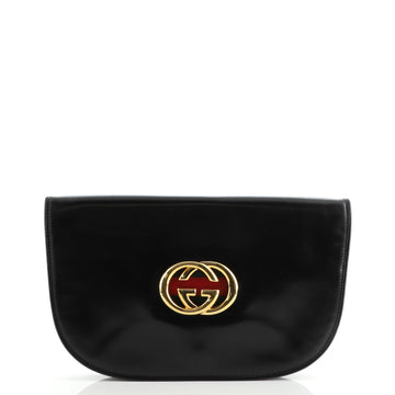 Gucci Britt Web Rounded Flap Clutch Leather