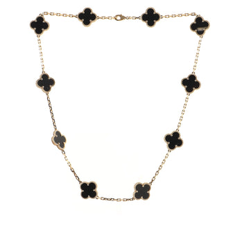 Van Cleef & Arpels Vintage Alhambra 10 Motifs Necklace 18K Yellow Gold and Onyx