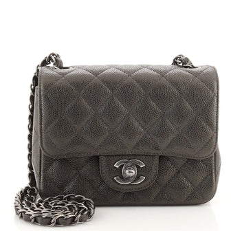 Chanel Square Classic Single Flap Bag Quilted Caviar Mini