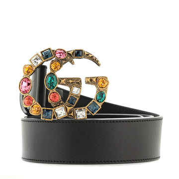 Gucci GG Marmont Belt Leather with Multicolor Crystals Wide