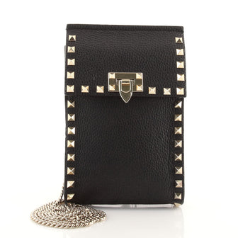 Valentino North South Rockstud Flip Lock Chain Crossbody Bag Leather Mini
