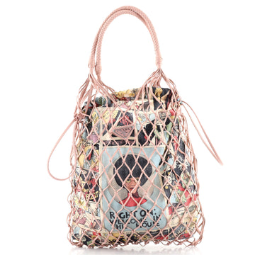 Prada Fishnet Tote Woven Leather and Printed Tessuto