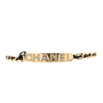 Chanel Chain Link ID Bracelet Metal and Leather with Crystals