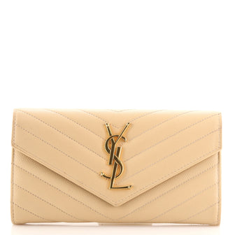 Saint Laurent Classic Monogram Flap Wallet Matelasse Chevron Leather Large