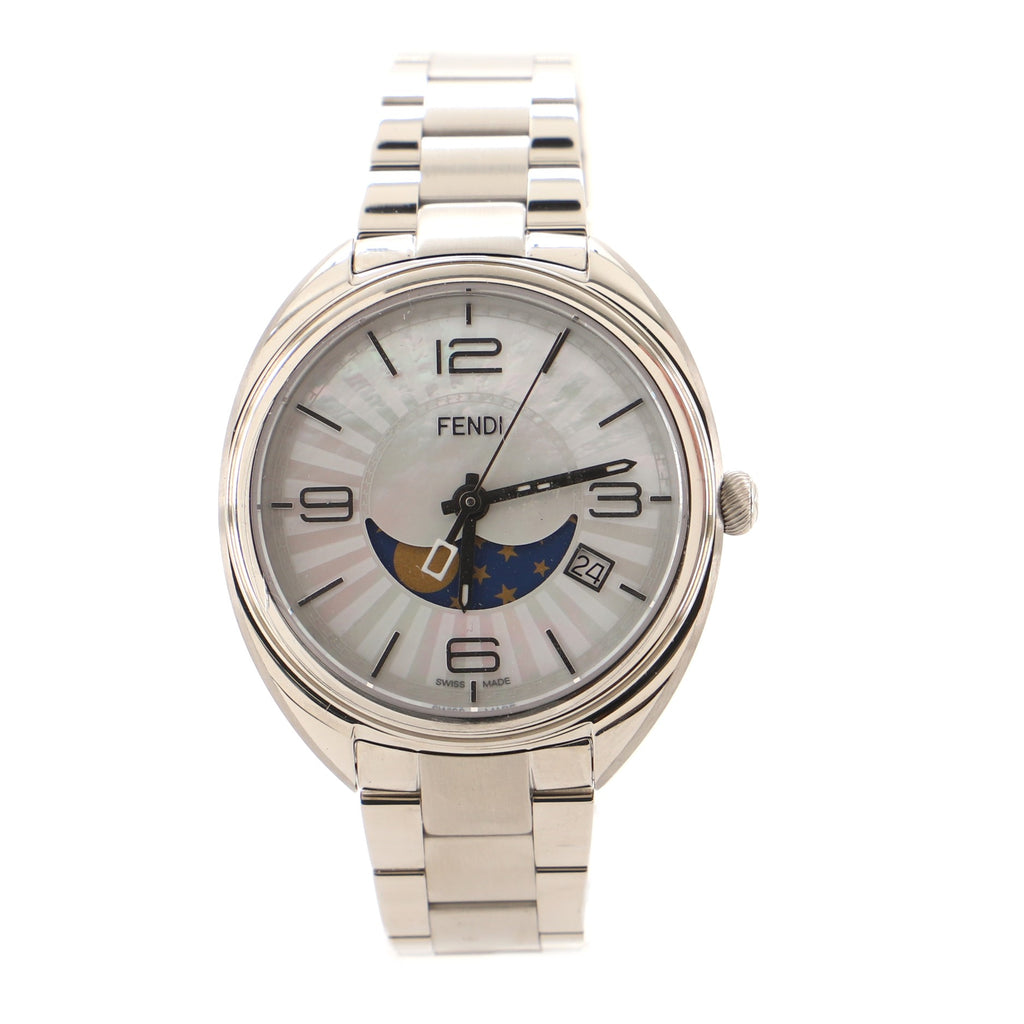 Fendi Momento Moonphase Quartz Watch Stainless Steel with Mother