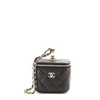 Chanel Classic Pearl Vanity Case with Chain Quilted Caviar Mini