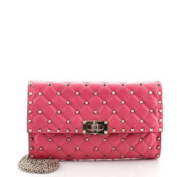 Valentino Rockstud Spike Wallet on Chain Quilted Leather Small