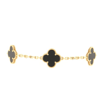 Van Cleef & Arpels Vintage Alhambra 5 Motifs Bracelet 18K Yellow Gold and Onyx