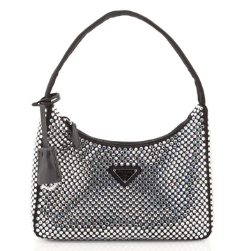 Prada Re-Edition 2000 Hobo Crystal Embellished Satin Mini