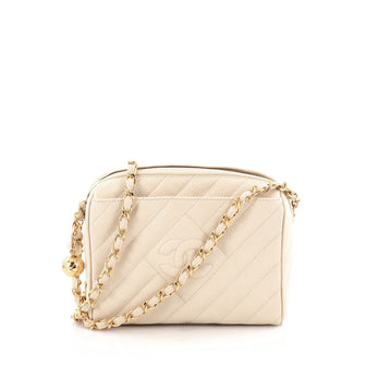 Chanel Vintage Diamond CC Camera Bag Diagonal Quilted Caviar Small