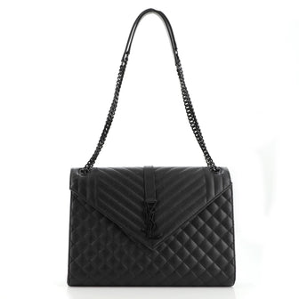 Saint Laurent Classic Monogram Envelope Satchel Quilted Leather Large