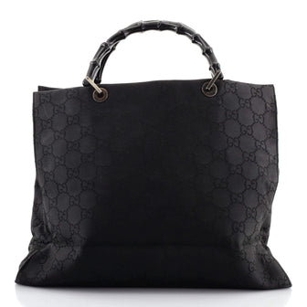 Gucci Vintage Bamboo Handle Tote GG Nylon Large