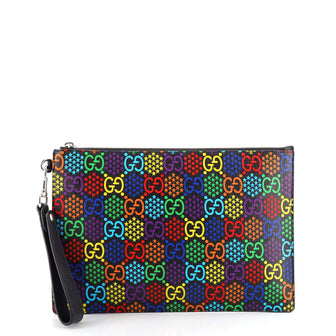 Gucci Wristlet Zip Pouch Psychedelic Print GG Coated Canvas Medium