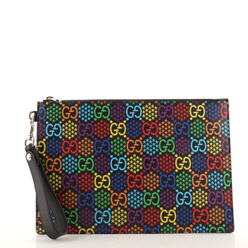 Gucci Wristlet Zip Pouch Psychedelic Print GG Coated Canvas Medium