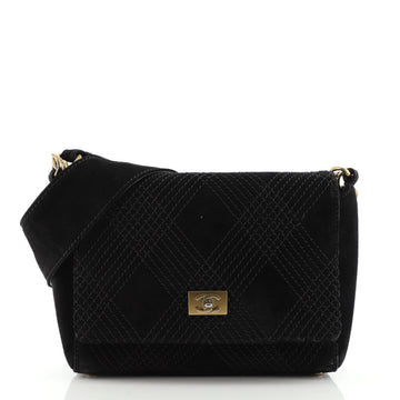 Chanel Vintage Stitched CC Flap Bag Suede Small