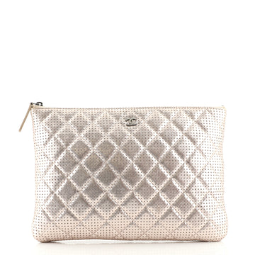 Chanel O Case Clutch Quilted Perforated Lambskin Medium