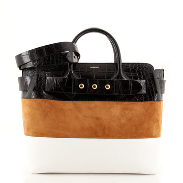 Burberry Belt Tote Suede with Embossed Crocodile and Lizard Leather Medium