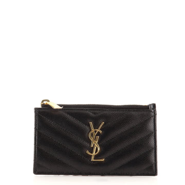 Saint Laurent Monogram Fragments Zip Card Holder Matelasse Chevron Leather