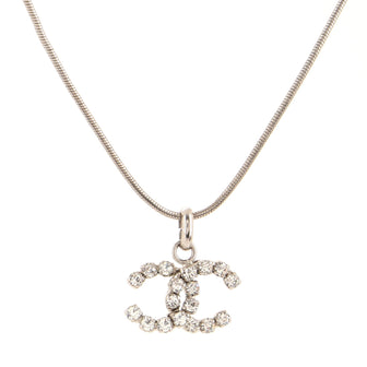 Chanel Vintage CC Pendant Necklace Metal with Crystals Large