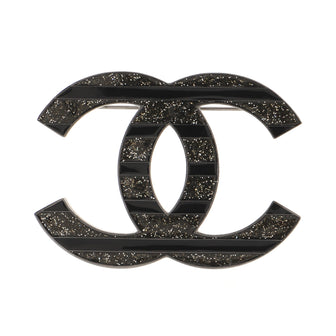 Chanel CC Stripe Brooch Resin and Glitter Large