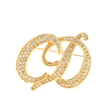 Christian Dior Vintage CD Brooch Crystal Embellished Metal