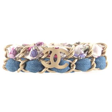 Chanel Curb Double Chain Link Bracelet Metal with Fabric