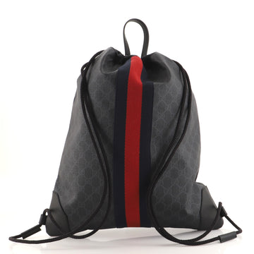 Gucci Web Drawstring Backpack GG Coated Canvas Large