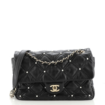 Chanel CC Flap Bag Pearl Studded Quilted Lambskin Medium