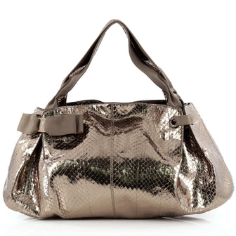 Salvatore Ferragamo Miss Vara Bow Satchel Metallic Python