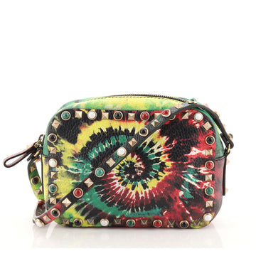 Valentino Rolling Rockstud Camera Crossbody Bag Tie Dye Printed Leather with Cabochons