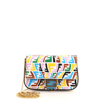 Fendi Chain Baguette Charm Bag Fish-Eye FF Printed Leather Nano