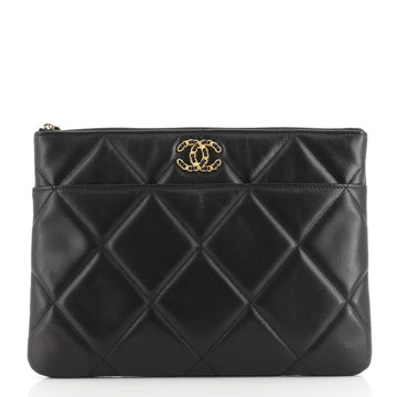 Chanel 19 O Case Clutch Quilted Goatskin Large