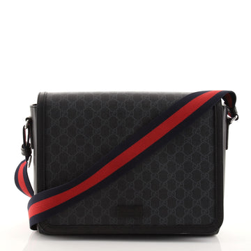 Gucci Web Strap Flap Messenger Bag GG Coated Canvas Medium