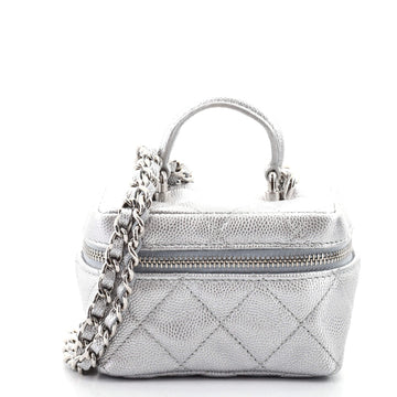 Chanel Top Handle Zip Around Vanity Case with Chain Quilted Caviar Mini