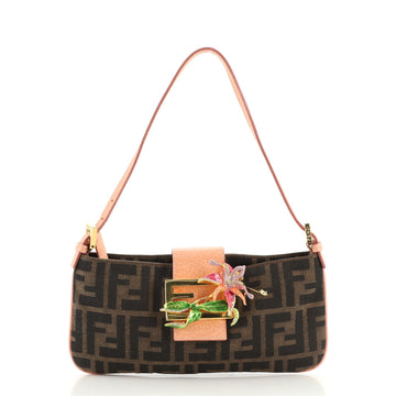 Fendi Vintage Zip Pochette Embellished Zucca Canvas with Leather Medium