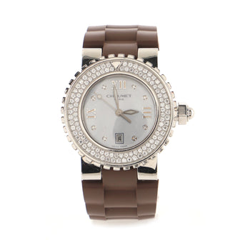 Chaumet Class One Quartz Watch Stainless Steel and Rubber with Diamond Bezel, Markers and Mother of Pearl 33