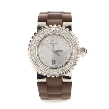 Chaumet Class One Quartz Watch Stainless Steel and Rubber with Diamond Bezel, Markers and Mother of Pearl 33