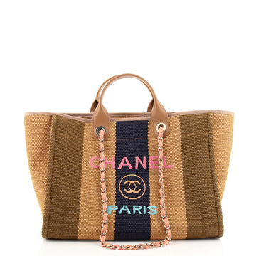 Chanel Deauville Tote Striped Viscose Canvas Medium