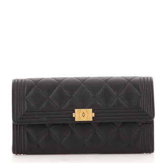 Chanel Boy Flap Wallet Quilted Caviar Long