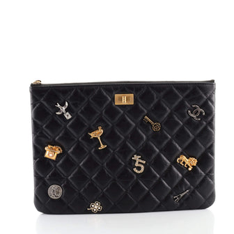 Chanel Lucky Charms Reissue 2.55 O Case Clutch Quilted Aged Calfskin Medium