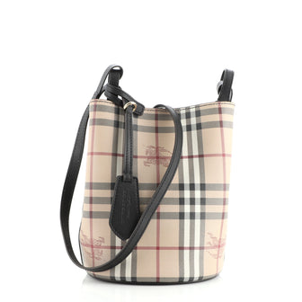 Burberry Lorne Bucket Bag Haymarket Coated Canvas Small