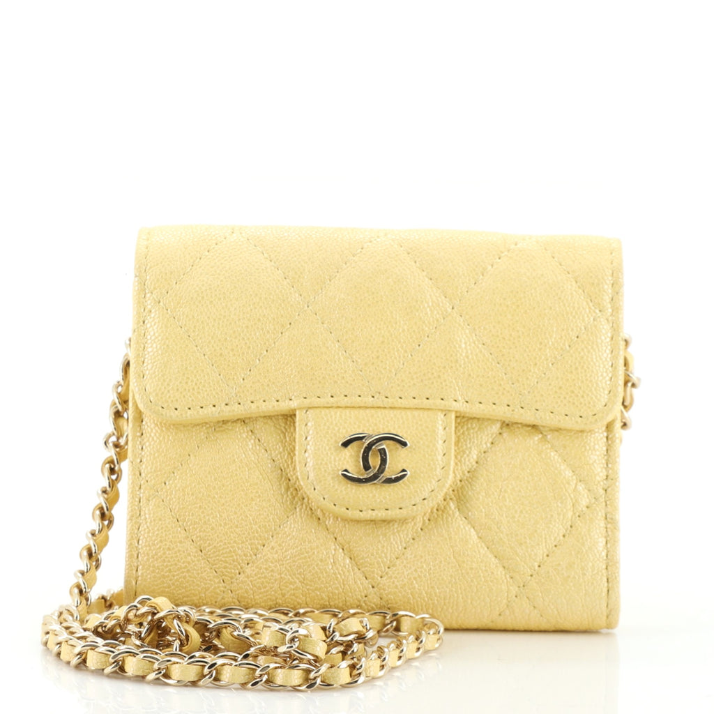 CHANEL Metallic Lambskin Quilted CC Card Holder Gold 1159207