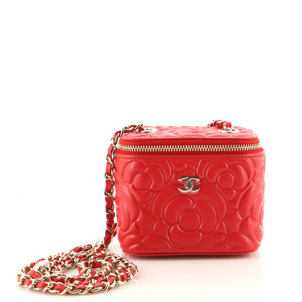 Chanel Classic Vanity Case with Chain Camellia Lambskin Mini Red 1051001