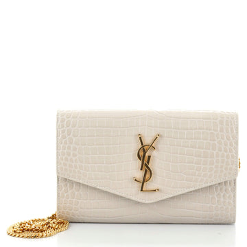 Saint Laurent Uptown Chain Wallet Crocodile Embossed Leather
