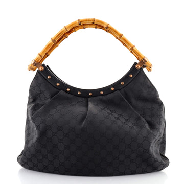 Gucci Vintage Bamboo Hobo GG Canvas Large